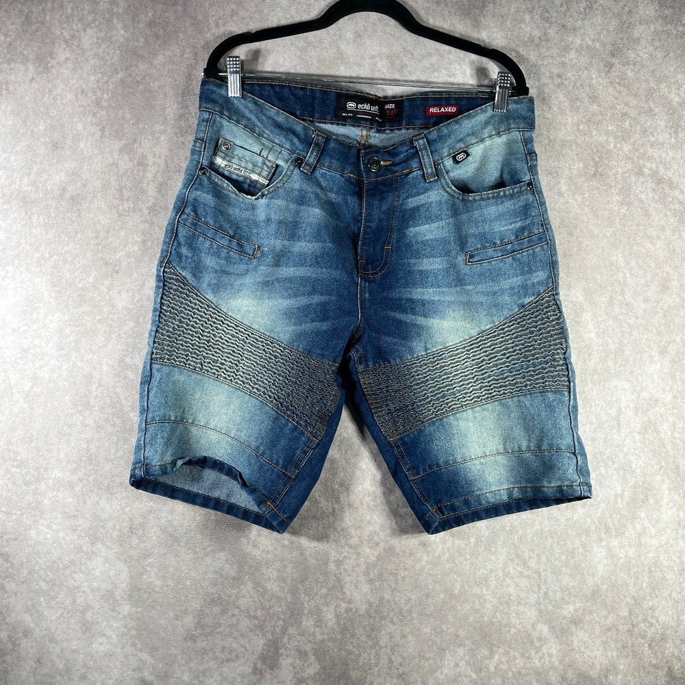 Ecko Unltd Jean‎ Shorts Mens 34 Blue Denim Relaxed Fit Bermuda Casual Moto Jorts